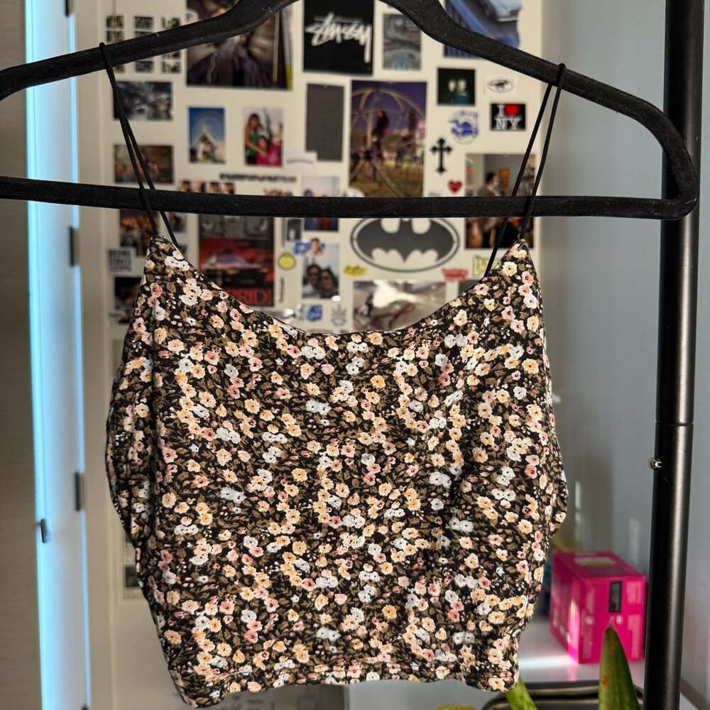 Vintage Garage Floral Crop Top Spaghetti Strap